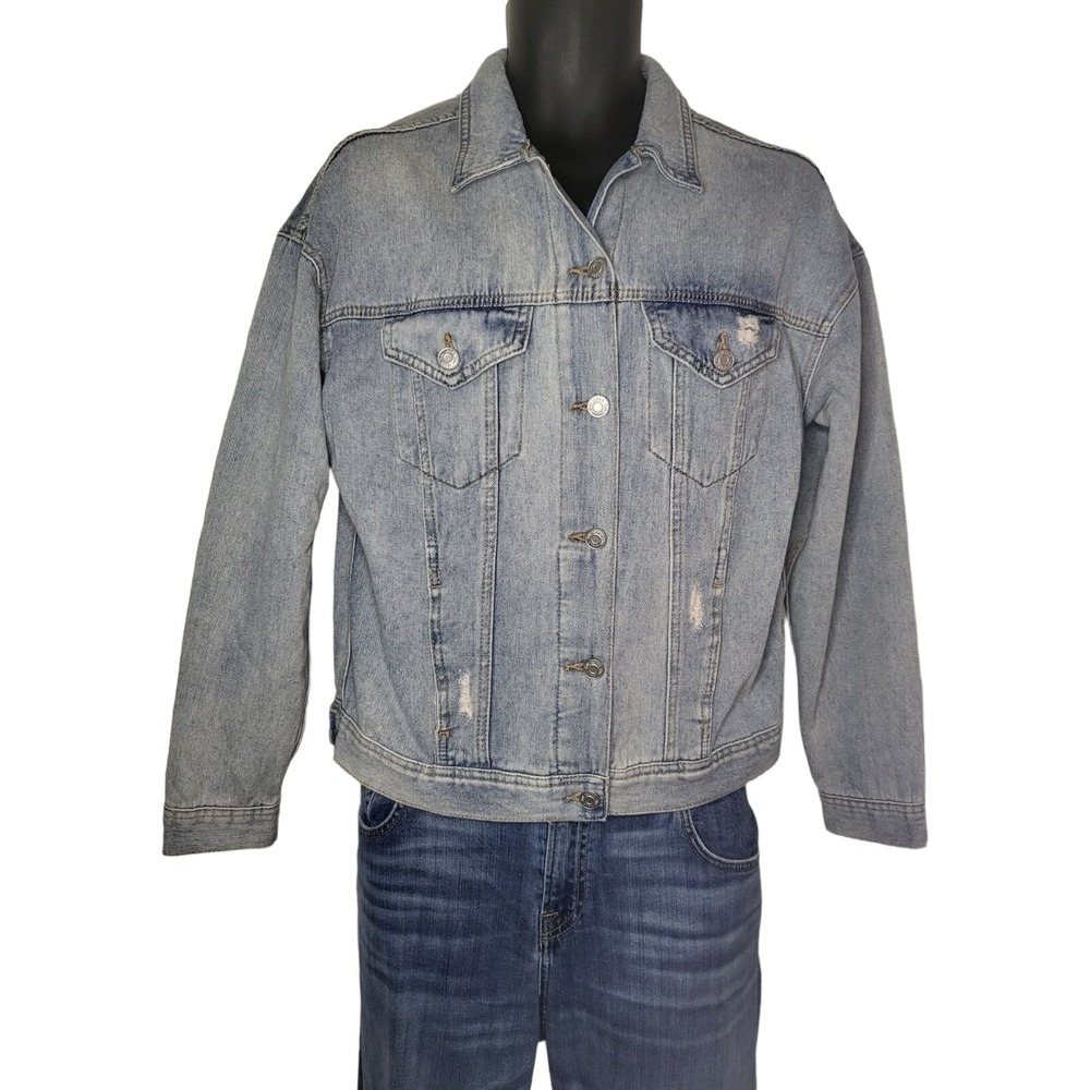 YMI Denim Jacket Women Sz M With Love Blue Denim Button Down Winter Kidcore Work